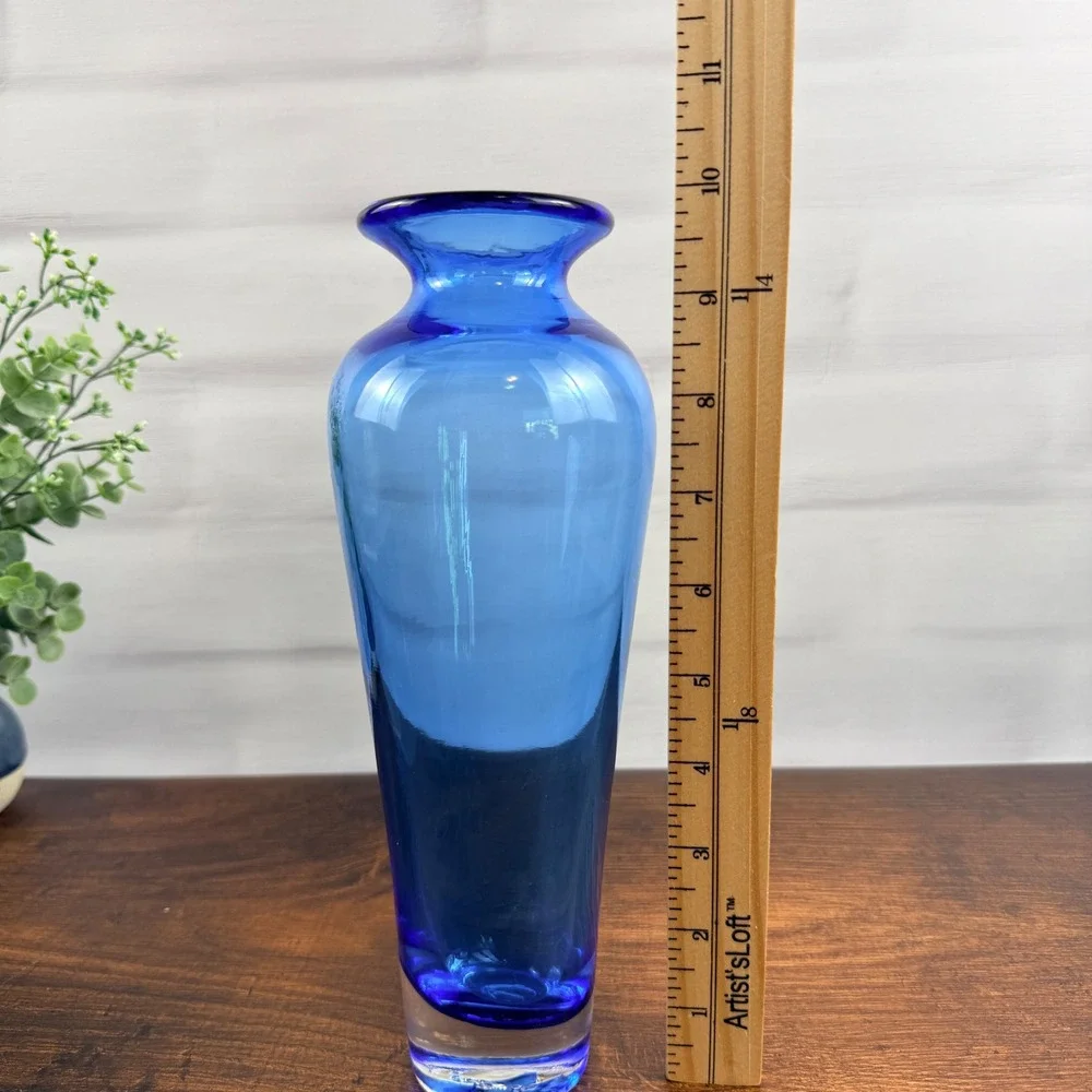 Blenko 8310S Azure Blue Art Glass Vase Don Shepherd 1983 Hand Blown 10